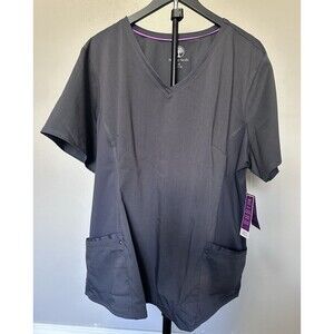 Healing Hands Purple Label Juliet Yoga Knit V-Neck Scrub Top 4X Pewter 2245